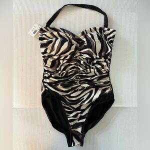 Magicsuit Black, Cream & Brown One Piece Swimsuit with Sweetheart Neckline Sz 14